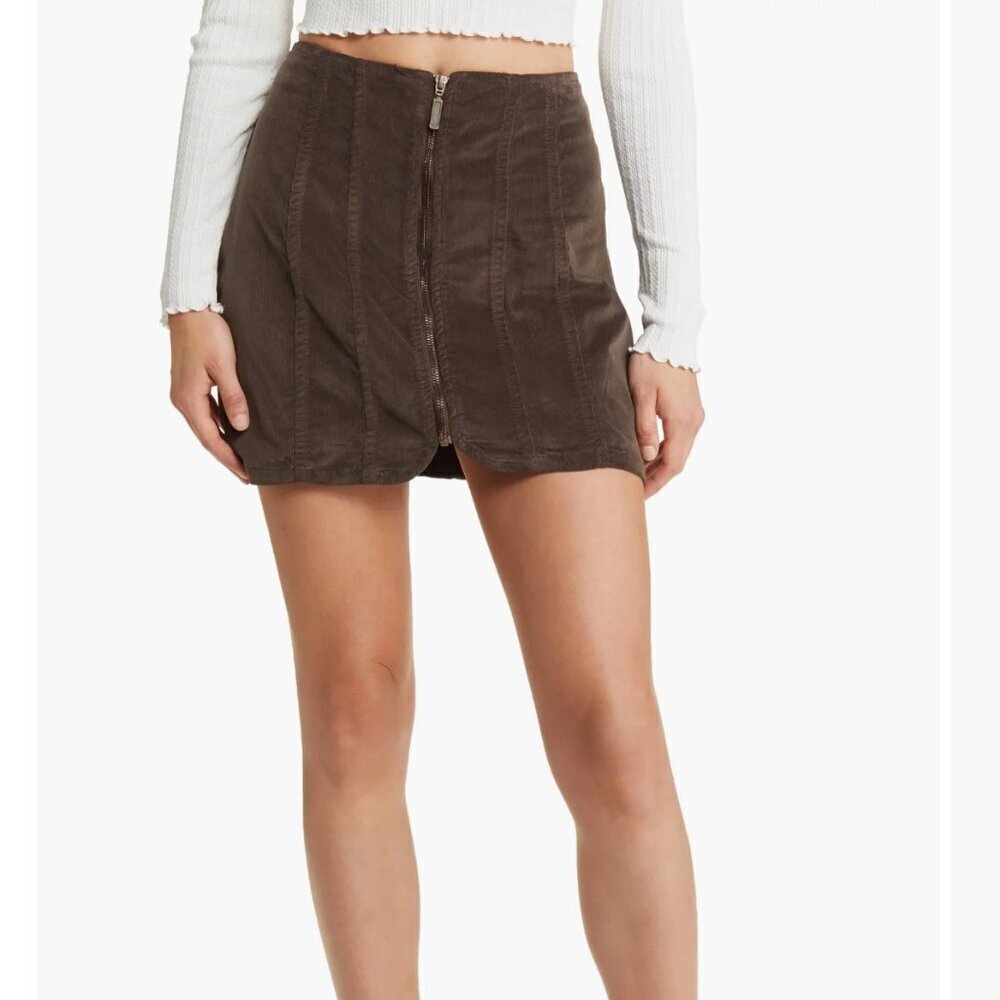 NWOT Free People Layla Corduroy Miniskirt in Espresso Bean